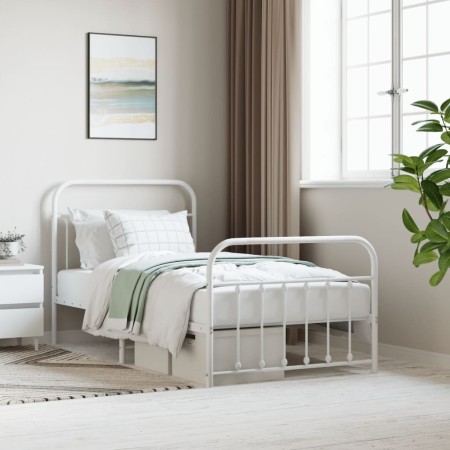 White metal bed frame with headboard and footboard 100x190 cm by vidaXL, Beds and slatted bases - Ref: Foro24-352639, Price: ...