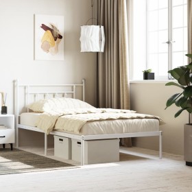 Metal bed frame with white headboard 107x203 cm by vidaXL, Beds and slatted bases - Ref: Foro24-353582, Price: 83,99 €, Disco...