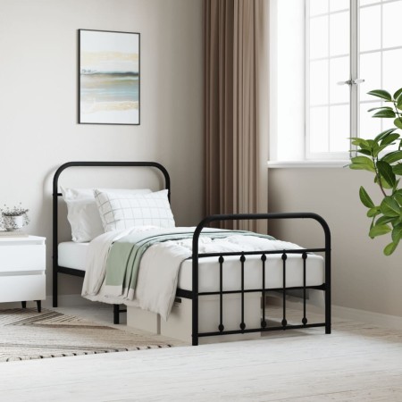 Bed frame with headboard and black metal footboard 90x200 cm by vidaXL, Beds and slatted bases - Ref: Foro24-352589, Price: 1...