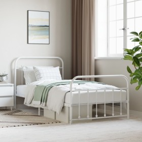 Estructura cama metal con cabecero y pie cama blanca 107x203 cm de vidaXL, Camas y somieres - Ref: Foro24-352641, Precio: 94,...