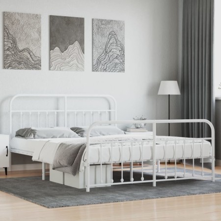 Metal bed frame with headboard and white footboard 160x200 cm by vidaXL, Beds and slatted bases - Ref: Foro24-352648, Price: ...