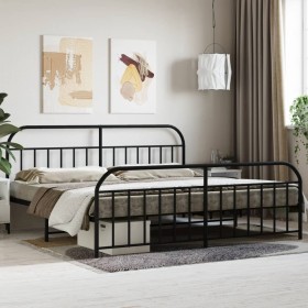 Black metal headboard and footboard bed frame 193x203cm by vidaXL, Beds and slatted bases - Ref: Foro24-353659, Price: 134,30...