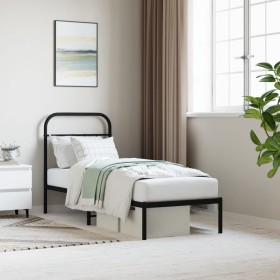 Bed frame with black metal headboard 75x190 cm by vidaXL, Beds and slatted bases - Ref: Foro24-352568, Price: 83,99 €, Discou...