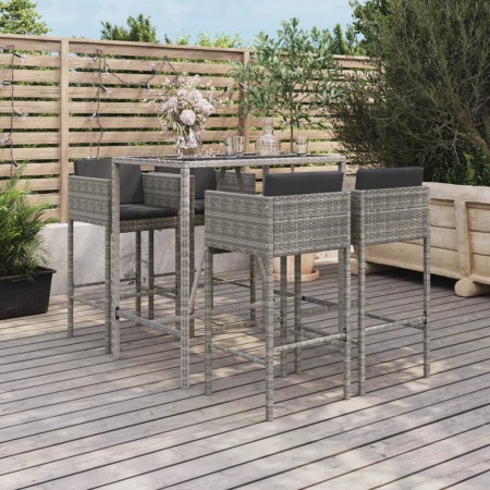 5-piece garden table and high stools with gray PE rattan cushions by vidaXL, Garden sets - Ref: Foro24-3200659, Price: 408,82...