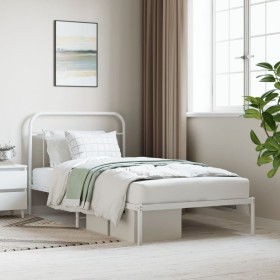 Metal bed frame with white headboard 107x203 cm by vidaXL, Beds and slatted bases - Ref: Foro24-352623, Price: 79,99 €, Disco...