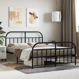 Black metal headboard and footboard bed frame 135x190 cm by vidaXL, Beds and slatted bases - Ref: Foro24-353652, Price: 115,7...