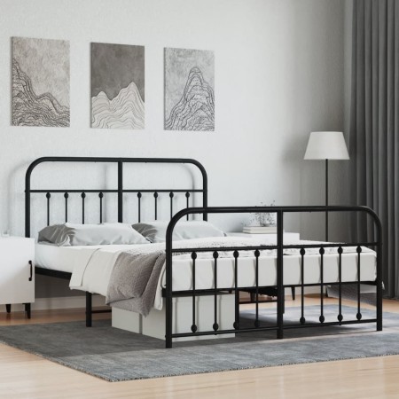 Estructura de cama cabecero y estribo metal negro 140x190 cm de vidaXL, Camas y somieres - Ref: Foro24-352596, Precio: 115,57...