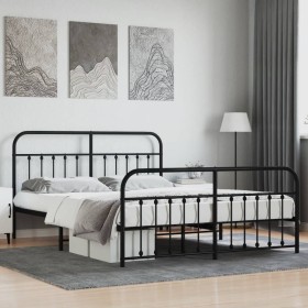 Black metal headboard and footboard bed frame 180x200 cm by vidaXL, Beds and slatted bases - Ref: Foro24-352600, Price: 153,9...