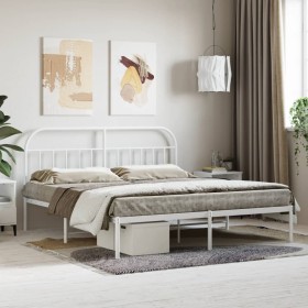 Estructura de cama de metal con cabecero blanco 180x200 cm de vidaXL, Camas y somieres - Ref: Foro24-353688, Precio: 106,99 €...