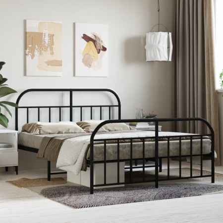 Black metal headboard and footboard bed frame 140x190 cm by vidaXL, Beds and slatted bases - Ref: Foro24-353653, Price: 131,5...