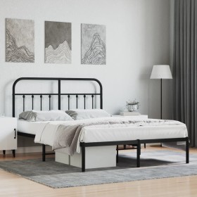 Bed frame with black metal headboard 140x200 cm by vidaXL, Beds and slatted bases - Ref: Foro24-352579, Price: 124,04 €, Disc...