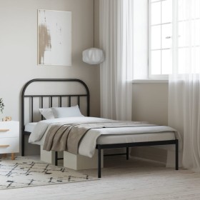 Bed frame with black metal headboard 107x203 cm by vidaXL, Beds and slatted bases - Ref: Foro24-353631, Price: 77,99 €, Disco...