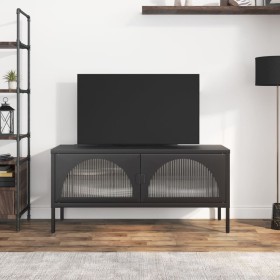 Black glass and steel TV cabinet 105x35x50 cm by vidaXL, TV Furniture - Ref: Foro24-352998, Price: 152,99 €, Discount: %