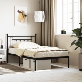 Bed frame with black metal headboard 107x203 cm by vidaXL, Beds and slatted bases - Ref: Foro24-353533, Price: 83,19 €, Disco...