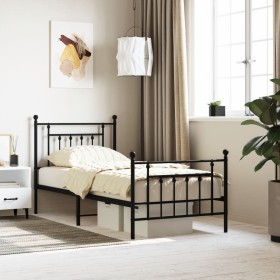 Bed frame with headboard and black metal footboard 80x200 cm by vidaXL, Beds and slatted bases - Ref: Foro24-353546, Price: 7...