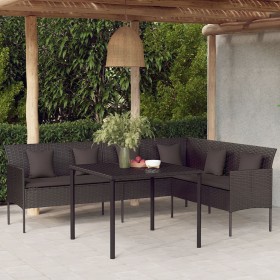 2-teilige Garten-Essgruppe mit schwarzen Kissen aus synthetischem Rattan von vidaXL, Gartensets - Ref: Foro24-362338, Preis: ...