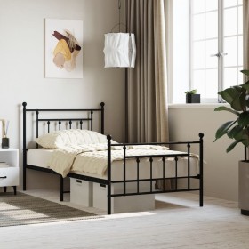 Bed frame with headboard and black metal footboard 100x190cm by vidaXL, Beds and slatted bases - Ref: Foro24-353549, Price: 9...