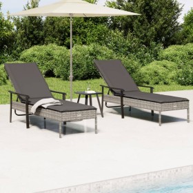 Sonnenliegen 2 Einheiten mit Tisch und Kissen synthetisches Rattangrau von vidaXL, Gartensets - Ref: Foro24-362808, Preis: 35...