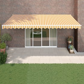 Retractable aluminum and yellow and white fabric awning 5x3 m by vidaXL, Awnings - Ref: Foro24-3154435, Price: 408,23 €, Disc...