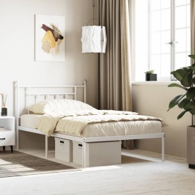 Metal bed frame with white headboard 100x200 cm by vidaXL, Beds and slatted bases - Ref: Foro24-353581, Price: 99,99 €, Disco...