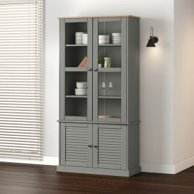 Armario con vitrina VIGO madera maciza pino gris 85x35x170 cm de vidaXL, Librerías y estanterías - Ref: Foro24-353195, Precio...