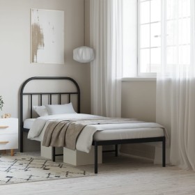 Bed frame with black metal headboard 90x190 cm by vidaXL, Beds and slatted bases - Ref: Foro24-353627, Price: 78,99 €, Discou...