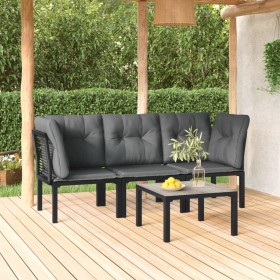 Set de muebles de jardín 4 piezas ratán sintético negro y gris de vidaXL, Sofás modulares de exterior - Ref: Foro24-362803, P...