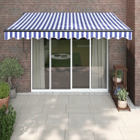 Retractable aluminum and blue and white fabric awning 3.5x2.5 m by vidaXL, Awnings - Ref: Foro24-3154447, Price: 288,95 €, Di...