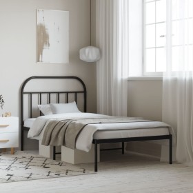 Bed frame with black metal headboard 100x190 cm by vidaXL, Beds and slatted bases - Ref: Foro24-353629, Price: 76,29 €, Disco...