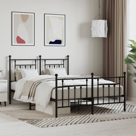 Black metal headboard and footboard bed frame 150x200 cm by vidaXL, Beds and slatted bases - Ref: Foro24-353557, Price: 136,4...