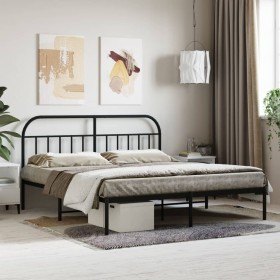 Bed frame with black metal headboard 180x200 cm by vidaXL, Beds and slatted bases - Ref: Foro24-353639, Price: 136,99 €, Disc...