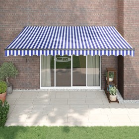 Retractable aluminum and blue and white fabric awning 4x3 m by vidaXL, Awnings - Ref: Foro24-3154448, Price: 357,99 €, Discou...