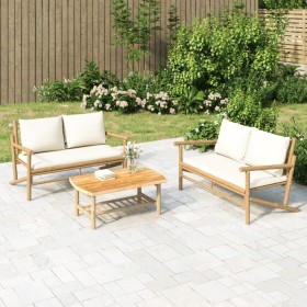 Gartenmöbel-Set 2-teilig aus Bambus und cremeweißen Kissen von vidaXL, Modulare Sofas für den Außenbereich - Ref: Foro24-3634...