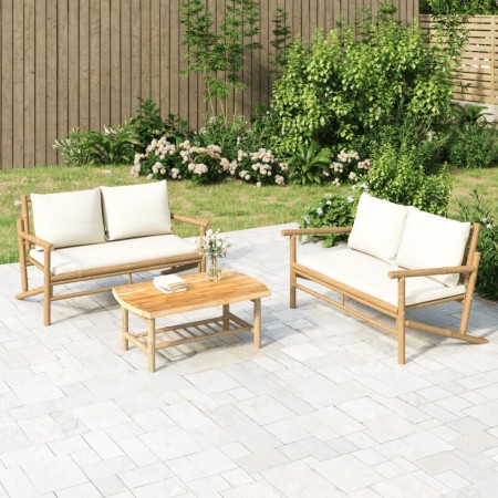 Garden furniture set 2 pieces bamboo and cream white cushions by vidaXL, Modular outdoor sofas - Ref: Foro24-363461, Price: 2...