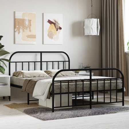 Black metal headboard and footboard bed frame 150x200 cm by vidaXL, Beds and slatted bases - Ref: Foro24-353655, Price: 126,7...