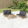 2-teiliges Gartenmöbel-Set aus Bambus mit dunkelgrauen Kissen von vidaXL, Modulare Sofas für den Außenbereich - Ref: Foro24-3...