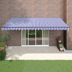 Retractable aluminum and blue and white fabric awning 5x3 m by vidaXL, Awnings - Ref: Foro24-3154450, Price: 380,99 €, Discou...