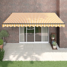 Retractable aluminum and yellow and white fabric awning 4x3 m by vidaXL, Awnings - Ref: Foro24-3154458, Price: 366,46 €, Disc...