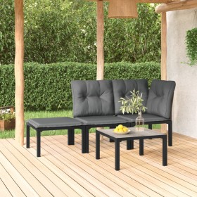 Set de muebles de jardín 4 piezas ratán sintético negro y gris de vidaXL, Sofás modulares de exterior - Ref: Foro24-362804, P...