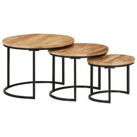 Stapelbare Tische 3 Stück aus massivem, rauem Mangoholz von vidaXL, Couchtisch - Ref: Foro24-353901, Preis: 118,68 €, Rabatt: %