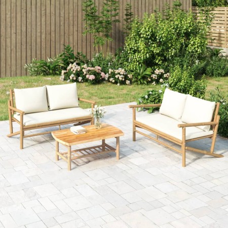 Gartenbank aus Bambus mit cremeweißen Kissen von vidaXL, Modulare Sofas für den Außenbereich - Ref: Foro24-363460, Preis: 169...