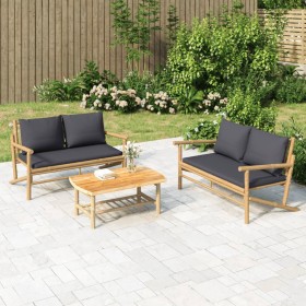 2-piece bamboo garden furniture set with dark gray cushions by vidaXL, Modular outdoor sofas - Ref: Foro24-363465, Price: 216...