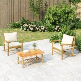 Bamboo garden chairs 2 units with cream white cushions by vidaXL, Modular outdoor sofas - Ref: Foro24-363462, Price: 224,99 €...