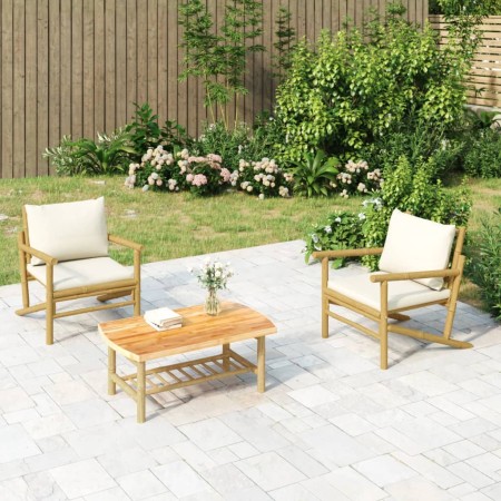 Bambus-Gartenstühle, 2 Einheiten, mit cremeweißen Kissen von vidaXL, Modulare Sofas für den Außenbereich - Ref: Foro24-363462...