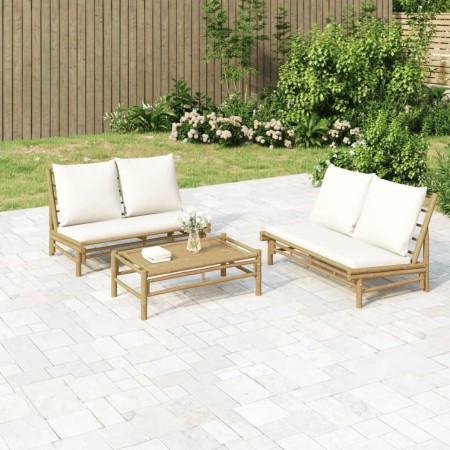 Gartenmöbel-Set 2-teilig aus Bambus und cremeweißen Kissen von vidaXL, Modulare Sofas für den Außenbereich - Ref: Foro24-3634...