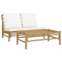 Garden furniture set 2 pieces bamboo and cream white cushions by vidaXL, Modular outdoor sofas - Ref: Foro24-363454, Price: 2...