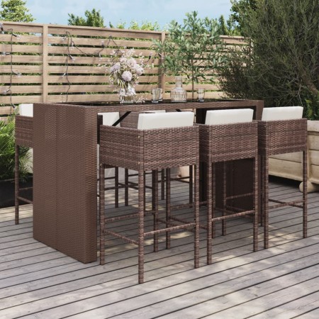 Garden table and high stools 7 pieces with brown PE rattan cushions by vidaXL, Garden sets - Ref: Foro24-3200663, Price: 630,...