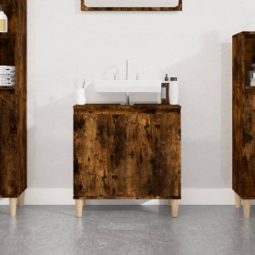 Armario de lavabo madera contrachapada roble ahumado 58x33x60cm de vidaXL, Tocadores de baño - Ref: Foro24-821257, Precio: 48...