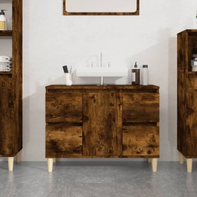 Armario de lavabo madera contrachapada roble ahumado 80x33x60cm de vidaXL, Tocadores de baño - Ref: Foro24-821273, Precio: 88...