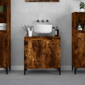 Armario de lavabo madera contrachapada roble ahumado 58x33x60cm de vidaXL, Tocadores de baño - Ref: Foro24-821265, Precio: 54...